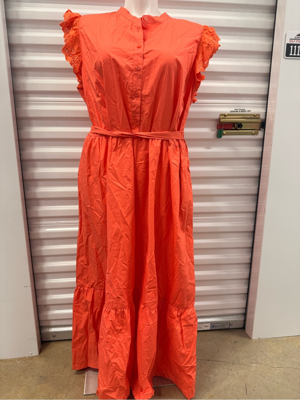 Who What Wear Orange Ruffled Sleeve Maxi Dress